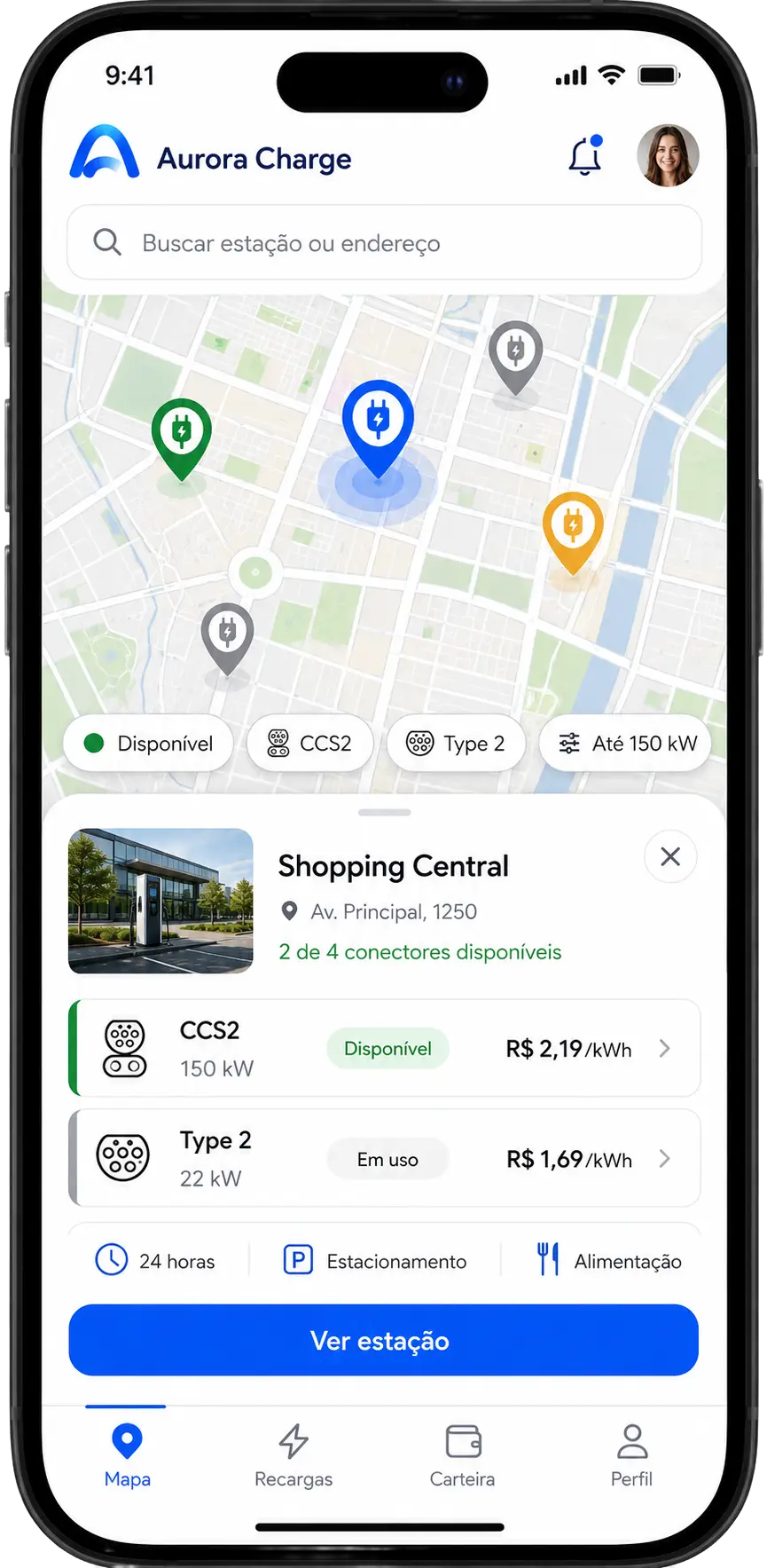 Aplicativo white label da rede de recarga na tela de um celular